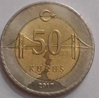TURKEY 50 KURUS Coin 2017  (used) - Image 2