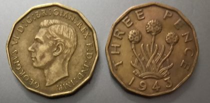 UK 3 Pence Coin1943  (USED)