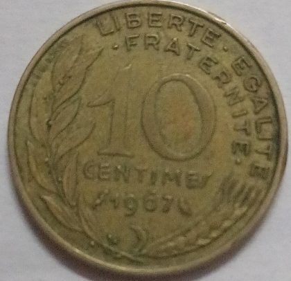 10 Centimes 1967 Liberte Egalite Fraternite (used)