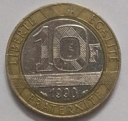 10 Francs 1990 Republique Francaise Nickel Brass (used)