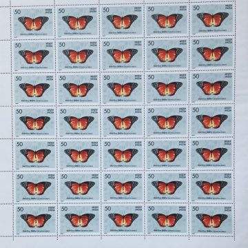 Butterflies - Cethosia Biblis. Butterfly, Cethosia biblis, Red Lacewing, Heliconiine, Nymphalidae,50 P- MNH (Stamp Full Sheets - 35stamps)