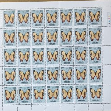 Butterflies - Cyrestis Achates. Butterfly, Cyrestis achates, Nymphalidae,Rs. 1- MNH (Stamp Full Sheets - 35stamps)