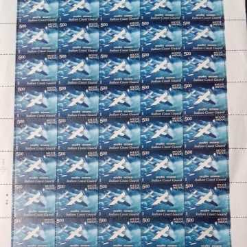 30th Anniv.of Indian cost Guard, Dornier Fixed wing Aircraft ,  Rs.5- MNH (Stamp Full Sheets - 40stamps)