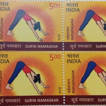 Surya Namaskar Surya Namaskar, Yoga, Parvatasana Rs.5  (Block of 4 TL Stamp)