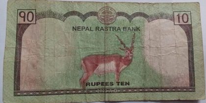 Nepal Currency 10 Rupees (Used)  Slightly Damaged - Image 2